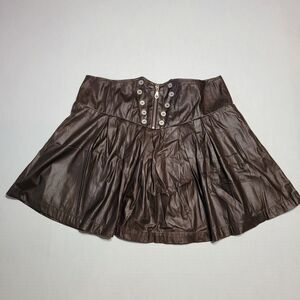 Mustard Seed Faux Leather Mini Skirt Dark Brown - Size Large